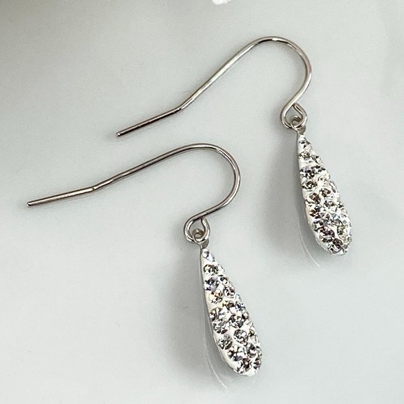 Sterling Silver White Crystal Droplet Earrings - Picture 5 of 8